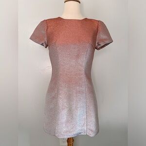 Express Pink Metallic Short Sleeve Shoulder Pass Open V Back Dress